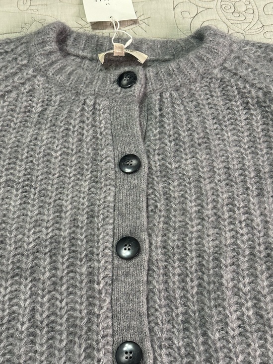 Sezane Emile Cardigan Mottled Grey Alpaca Wool Button Sweater Size M NWT - Picture 4 of 8